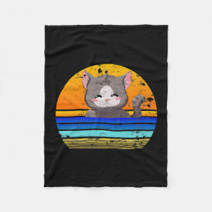 Katze Sonnenuntergang Retro 80er Stil Vintage Ge Fleecedecke