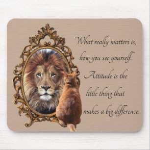 Katze Spiegel Löwe Inspirierender Text Vintage Mousepad