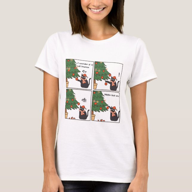 Katze spielen mit Weihnachtsbaum T-Shirt (Vorderseite)