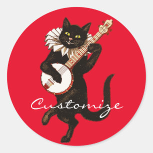 Katze spielt Banjo Thunder_Cove Runder Aufkleber