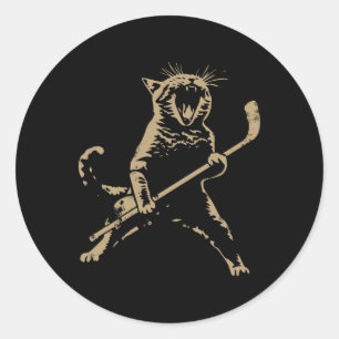 Katze spielt Eishockey für Männer Frauen Runder Aufkleber