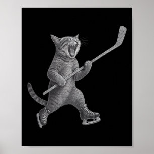 Katze spielt Eishockeyschläger Lustige Schlittschu Poster