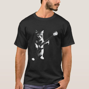 Katze spielt elektrisches Gitarren-Rockmusik lusti T-Shirt