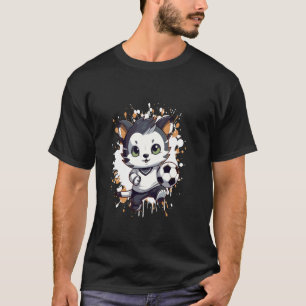 Katze spielt Fußball Comic-Maskottchen T-Shirt