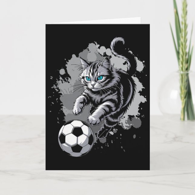 Katze spielt Fußball  Karte (Vorderseite)