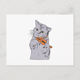 Katze spielt Geige - Hintergrundfarbe wählen Postkarte