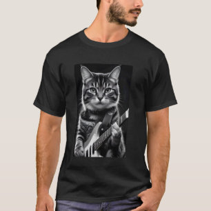 Katze spielt Gitarre Rock and Roll Heavy Metal Mus T-Shirt
