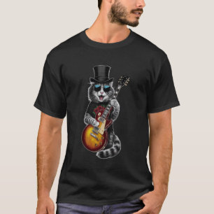 Katze spielt Gitarre Rock & Roll 80er 90er Rockban T-Shirt