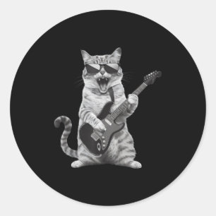 Katze spielt Gitarre Rockstar Rock And Roll Männer Runder Aufkleber