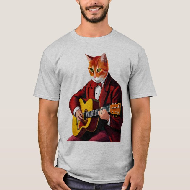 Katze spielt Gitarre Shirt | mens cat playing gita (Vorderseite)