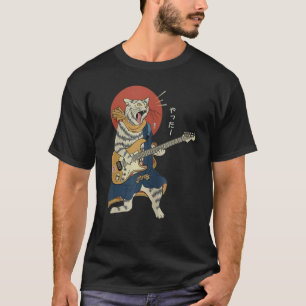 Katze spielt Gitarre Ukiyo E Samurai japanischer K T-Shirt