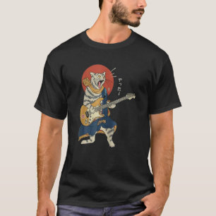 Katze spielt Gitarre Ukiyo E Samurai Japanischer K T-Shirt