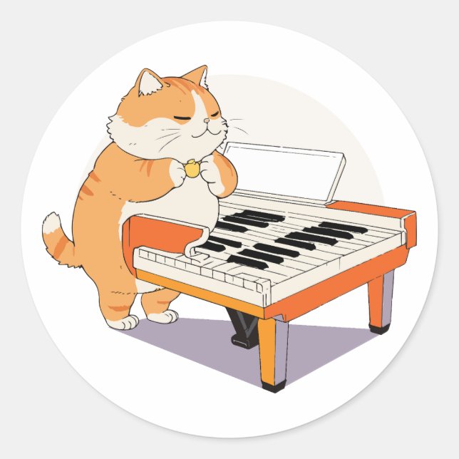 Katze spielt Klavier Runder Aufkleber (Vorderseite)