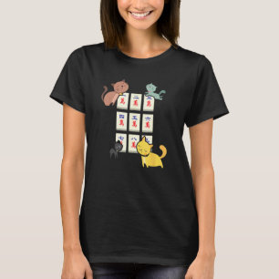 Katze spielt Mahjong lustige Spieler mit Buchstabe T-Shirt
