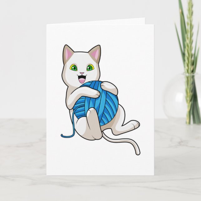 Katze spielt mit Wolle Karte (Vorderseite)