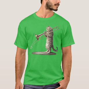 Katze Spielt Posaune Liebhaber Posaunist Musik Ins T-Shirt