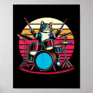 Katze spielt Schlagzeug Schlagzeuger Noveltät Musi Poster