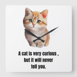 Katze, Spruch über der Charakter der Katzen Quadratische Wanduhr