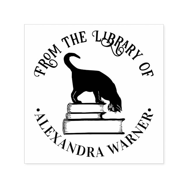 Katze Stehend auf dem Buchumlaufbuchnamen Permastempel (Design)