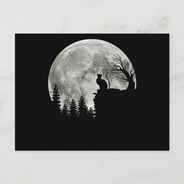 Katze Stehend auf Mondschein Halloween Postkarte (Vorderseite)