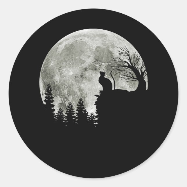 Katze Stehend auf Mondschein Halloween Runder Aufkleber (Vorderseite)