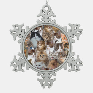 Katze stellt Muster gegenüber Schneeflocken Zinn-Ornament