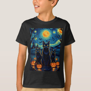 Katze Sternennacht Halloween Schwarze Katzen Liebh T-Shirt