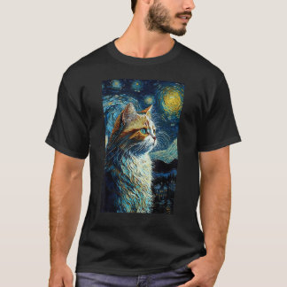 Katze Sternennacht Van Gogh Stil für Katzenliebhab T-Shirt