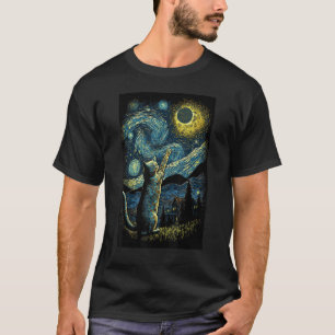 Katze Sternennacht Van Gogh Stil für Katzenliebhab T-Shirt