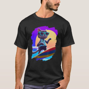 Katze Surfen Surfer Reitet Welle Ozean Künstlerisc T-Shirt