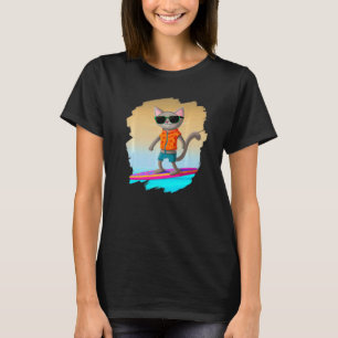 Katze Surfen Surfer Reitet Welle Ozean Künstlerisc T-Shirt
