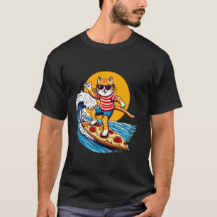 Katze surft auf Pizza Surfkatze und Pizza-Liebhabe T-Shirt