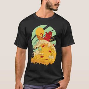 Katze surft Pizza im coolen Samurai-Stil T-Shirt