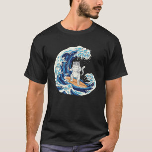 Katze surft und isst Sushi T-Shirt