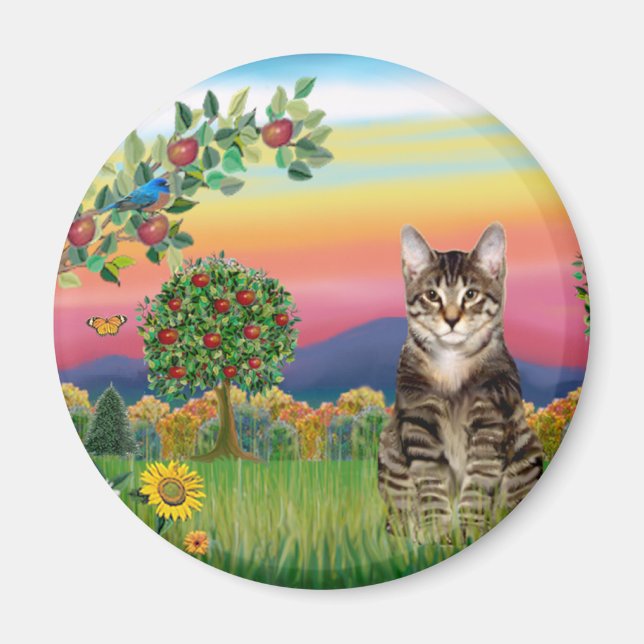 Katze (Tabby1) - Helles Land Magnet (Vorne)
