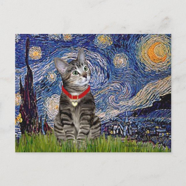 KATZE (Tabby2) - Sternennacht Postkarte (Vorderseite)