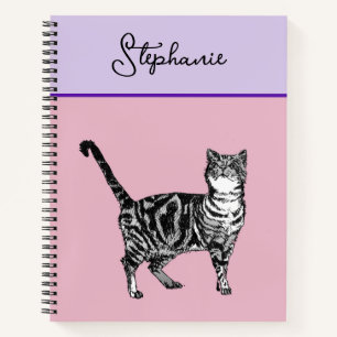 Katze Tabby Pastell Katzen Damen Rosa Pink Haustie Notizbuch