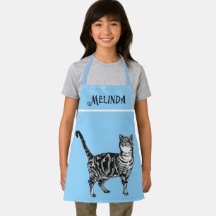 Katze Tabby Pastell Katzen Kinder Mädchen Hellblau Schürze