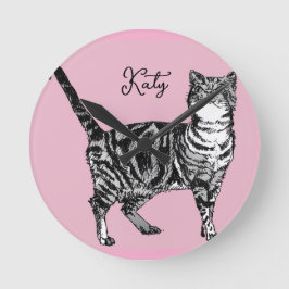 Katze Tabby Pastell Katzen Mädchen Rosa Pink Haust Runde Wanduhr