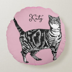 Katze Tabby Pastell Katzen Mädchen Rosa Pink Haust Rundes Kissen