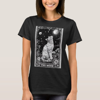 Katze Tarot Karte Witchy Mond Hut Halloween Schwar T-Shirt