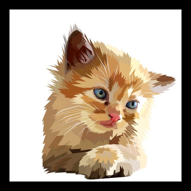 Katze Tasche (Digital artwork of a kitten with light orange fur and piercing blue eyes.)