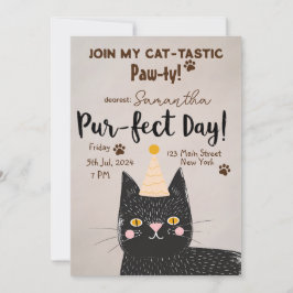 Katze-Tastic Paw-ty! Pur-fect Birthday - Black Cat Einladung