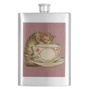Katze Teetasse Niedlich Vintage Viktorianisch Haus Flachmann