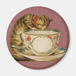 Katze Teetasse Niedlich Vintage Viktorianisch Magnet