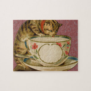 Katze Teetasse Süß Vintage Viktorianisch Haustier