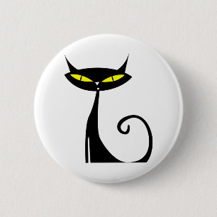 Katze Tier Schwarze Katze Augen Gelb Stilvoll Button