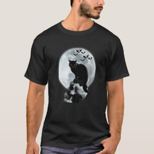 Katze & Totenkopf Mond Gothic Grafik Grusel Hallow T-Shirt