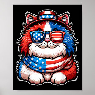 Katze trägt Sonnenbrille USA-Flagge Patriotische s Poster