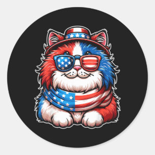 Katze trägt Sonnenbrille USA-Flagge Patriotische s Runder Aufkleber
